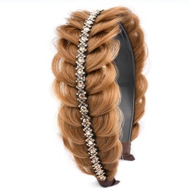 Gledola wide braid with teeth Synthetic Hair Braided Headband Hairpiece for Women (Dark Strawberry Blonde 2 inches, Free Size)