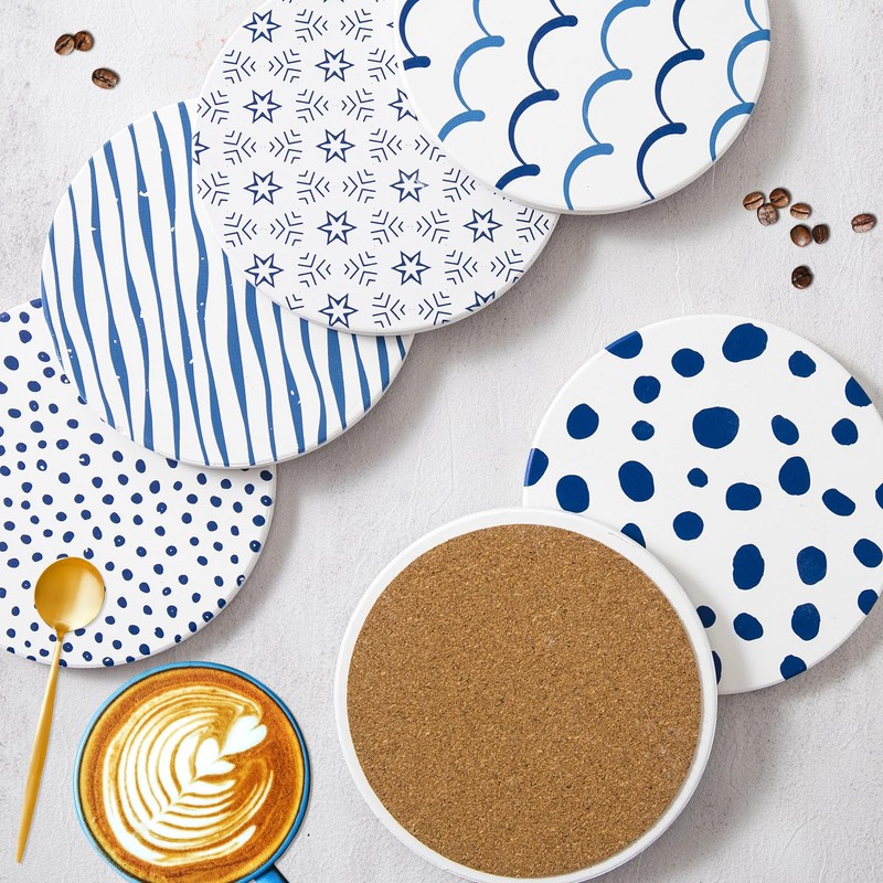 Ocves Coasters 6 Pack Absorbent Ceramic Drink Coasters with Holder,