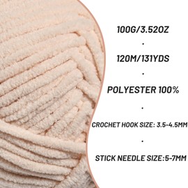 Paquete de 3 hilos de chenilla gruesos de felpa para ganchillo, hilo de terciopelo suave y esponjoso para ganchillo, manta de bebé mullida, hilos de Amigurumi voluminosos de 300 g/393 yardas (3 beige)