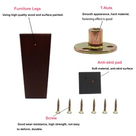 cSeao 4-Pack 3 Inches Wood Furniture Legs, Couch Legs, Sofa Legs, Mid Century, with 5/16 inch Bolts for Couch Ottoman Loveseat Coffee Table Cabinet