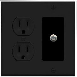 RiteAV (2 Gang Decorative) 15 Amp Round Power Outlet Coax Cable TV Wall Plate - Black