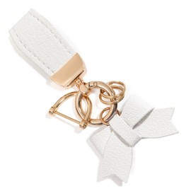 LARENNT PU Leather Keyring with Bow - Key Ring Car Keychain Organiser Bag Charms Keychain - Cute Bag Pendant Women for Purses, Backpacks, Handbags (White)