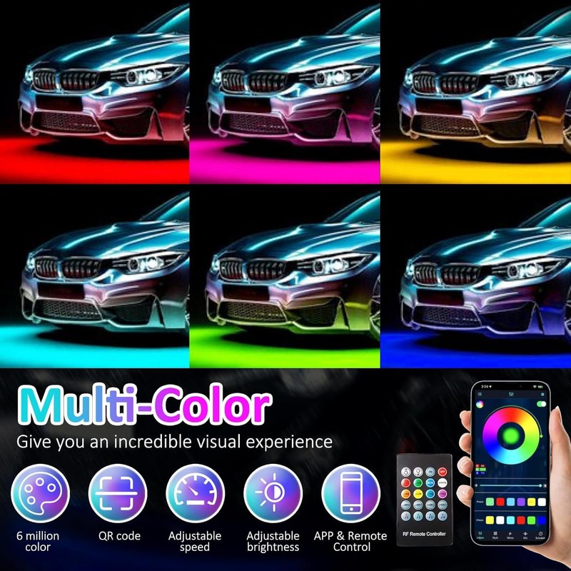 YUGUANG 4Pcs Underglow Light Kit for Car, APP & Remote