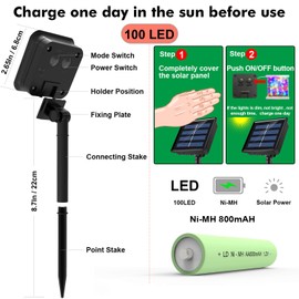 Each (33 ft & 66 ft 2 PCS), (40 ft & 80 ft 1 PCS), JosMega Upgraded Larger Solar Powered Fairy String Lights 8 Mode Twinkle Lighting Outdoor Waterproof Auto On/Off, Christmas Decoration