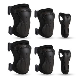 MUÜNSOY Juego De Rodilleras, Coderas, Muñequeras 6 Pzs, Paquete De Protectores Para Patineta, Ciclismo, Patinaje, Deportes al Aire Libre, Protecciones De Patinar Rodilleras Para Adultos y Niños, Negro