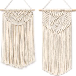 Mkono 2 Pcs Macrame Wall Hanging Art Woven Wall Decor Boho Home Chic Decoration for Apartment Bedroom Living Room Gallery, 22" L x 13" W and 24" L x 13" W