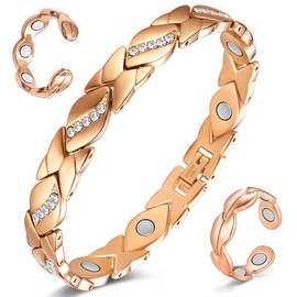Cigmag Lymphatic Drainage Magnetic Bracelet Women Ultra Strong Magnets Titanium Steel Magnetic Adjustable with Removal Tool and Gift Box (Rose Gold)