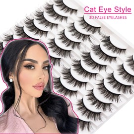 Losha Eyelashes Natural Look Faux Mink Lashes Pack Handmade Fluffy False Eyelashes 14 Pairs Cat Eye Lashes (54) | Losha