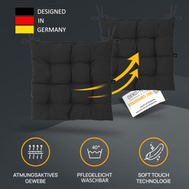 LILENO HOME Set of 1 Chair Cushions 33 Black (40 x 40 x 6 cm) - Seat Cushion for Garden, Kitchen or Dining Room - UV-Resistant Indoor and Outdoor Chair Cushion as Chair Cushion (Linda FUM)