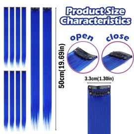 KAIYAYA 10 Pcs Coloured Hair Extensions,Haarsträhnen Zum Einklipsen Clip in Extensions Kinder Haarverlängerung,Heat Resistant Hairpieces,Clips for Women,Girls,Children,Party(Crystal blue)