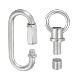 PATIKIL M10 Fine Thread Lamp Female Loop Holder with M12 Adapter Chain Quick Link, Lifting Eye Nut Hook Ring Structural Support to Chandelier, 88 lbs Load Silver Tone