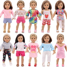 18 Pcs American 18 inch Doll Clothes,10 Sets Girl Doll Clothing and Accessories Outfits for 18 Inch Girl Doll,Including Dress,Shorts,Swimsuits (No Doll)