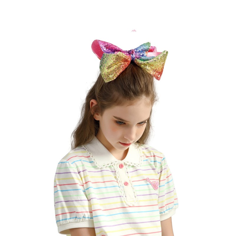 AMYDECOR 8 Inch Rainbow Sparkly Glitter Sequin Hair Bows for