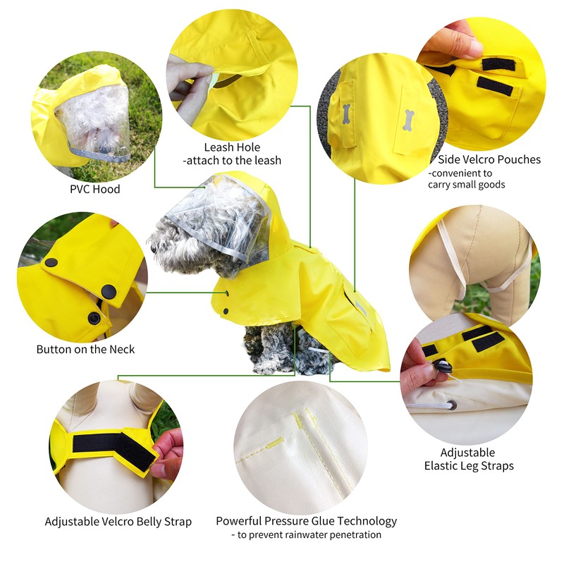 Dog Raincoat Waterproof Rain Poncho with Hoodie, High Reflective Adjustable