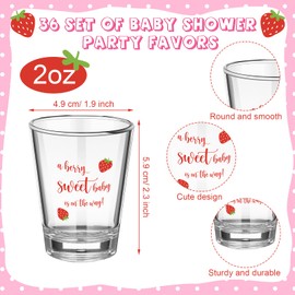Roshtia 36 Set Strawberry Baby Shower Favors for Guests Clear Acrylic Shot Glasses Thank You Tags Keychains Organza Bags Strawberry Party Supplies for Girl Gender Reveal Favor