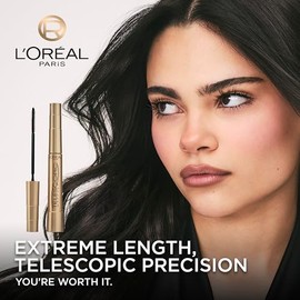 L’Oreal Paris Makeup Original Telescopic Mascara, Separating Mascara Volume and Length Formula, Washable, Blackest Black, 0.27 Fl Oz., 1 Count