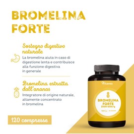 Bromelina Forte - 2500 GDU/g - Integratore Drenante Forte - Bromelina Gambe Gonfie - 120 Capsule - Enzimi Digestivi - Contro Ritenzione Idrica - Estratto di Ananas Puro - Vitavea