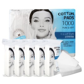 Purer, non-sealable cotton pads 1000P (200PX5) / 더 순수한 무실링 순면화장솜 1000P(200PX5개)