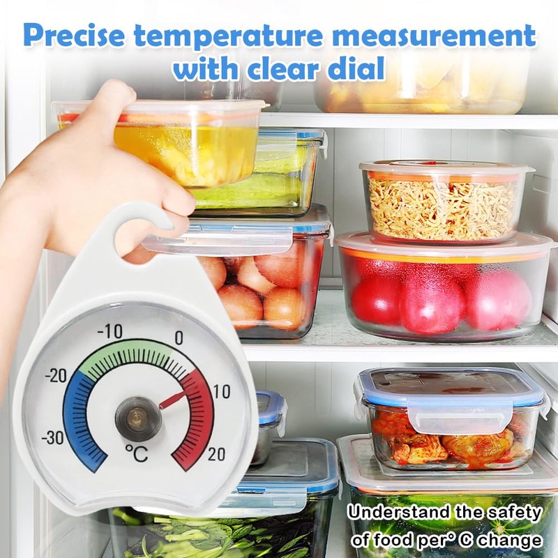 2 Pcs Freezer & Fridge Thermometer, 52mm Dial, Colour-Coded Zones,