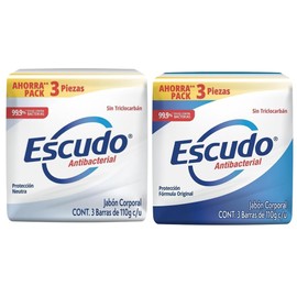 Escudo Antibacterial, Jabón Corporal en Barra de Protección Neutra, Paquete de 3 piezas de 110 gramos cu  Escudo Antibacterial, Jabón de Tocador,
