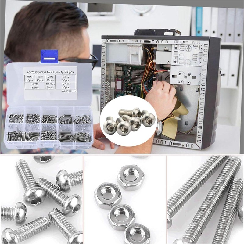 MEZOKUCEL Nuts, 230pcs M2 304 Stainless Steel Cup Head Hex