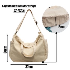 X SIM FITNESSX Unisex Shoulder Bag Canvas Bag Handbag Canvas Bag Ladies Shopper Bag Fashion Fabric Bag for Everyday/Office/School/Travel (Cream-White)