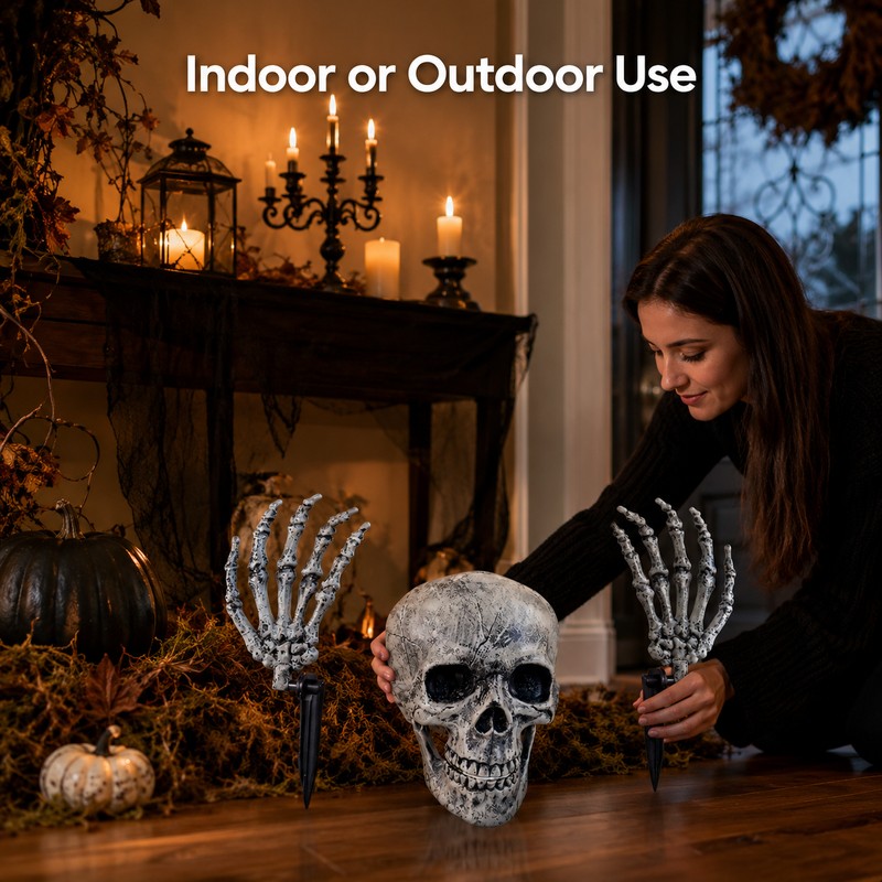 Halloween Skeleton Yard Decoration – 3-Piece Skull & Bone Arm