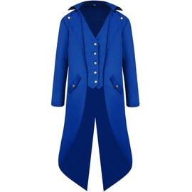 YQVGFBY Men's Gothic Steampunk Tailcoat Men,Medieval Victorian Vintage Jacket Uniform Long Tuxedo,Renaissance Pirate Vampire Party Cosplay Costumes for Adults Men (Blue, XXL)