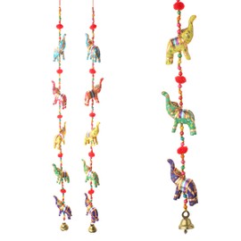 Set of 2 Door Hanging Colorful Decorative 5 Fabric Elephant String for Indian Traditional Festival Diwali Decoration Wall Temple Bedroom Room Home Party Décor Gifting Ideas (Size:-30"/1.66 Feet's)