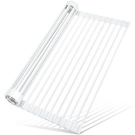 MERRYBOX Roll Up Dish Drying Rack, Silicone Wrapped Over The Sink Dish Rack Foldable Dish Drainer Anti-Slip Dish Racks for Kitchen Counter, Multipurpose Kitchen Sink Drying Rack, 18" x 13", White