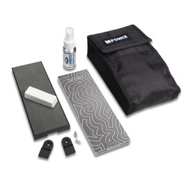 MPOWER - 8" Professional Modular Diamond Bench Stone - Single Sided 600# - On-Board Leather Strop - Polishing Wax - Lapping Fluid - Cleaning Block & Storage Case
