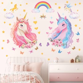 DECOWALL SG-2322 Large Unicorn Wall Stickers Rainbow Kids Colorful Decals Removable for Girls Nursery Bedroom Living Room Art Home Decor Decoration