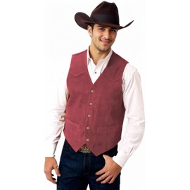 Elionm Cowboy Vest Men Western Style Burgundy Men's Suede Leather Vests Outfit Vintage Waistcoat for Men 2XL
