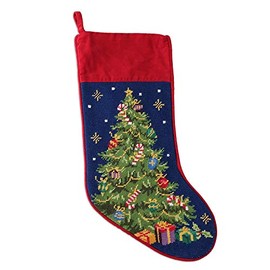 Peking Handicraft Outdoor Regal Christmas Tree Needlepoint Stocking - 11" x 17"
