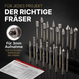 Adlerfokus Carbide Burrs [Universal] Pack of 24 Metal Milling Cutters with 3 mm Shank - Carbide Cutter - Metal Cutter - Milling Bits for Metal - Metal Milling Cutter - Dremel Milling Cutter - Metal