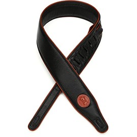 2 1/2" Garment Leather Guitar Strap With Foam Padding, Caramel Colored Leather Piping And Garment Leather Backing. Adjustable From 41" To 56". Black Color