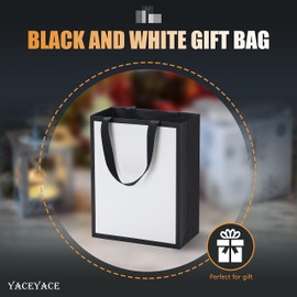 YACEYACE White and Black Gift Bags Medium Size, 10Pcs 8"x4.25"x10" Black and White Gift Bags with Ribbon Handles,Gift Bags for Party,Wedding,Birthday