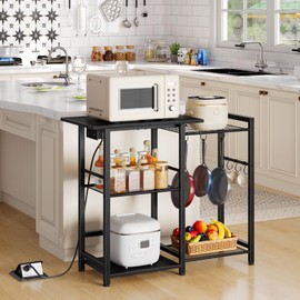 HOOBRO Bakers Rack with Charging Station, Microwave Stand with Storage, Space-Saving Coffee Bar Industrial Bread Organizer, for Dining Room, Kitchen, Black BB15UHB01G1