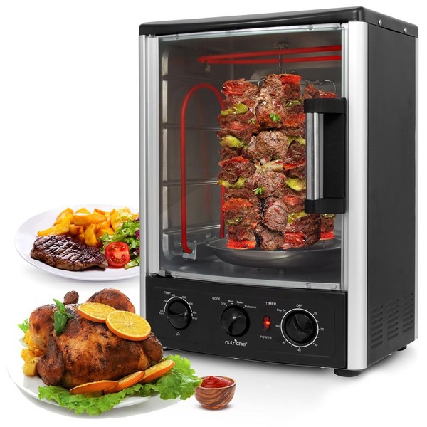 Versatile Vertical Countertop Oven with Rotisserie, Bake, Broil, & Kebab Rack Functions, Adjustable Settings, 2 Shelves, 1500W - Thanksgiving Turkey - Includes Grill, Kebab skewer racks & bake pan