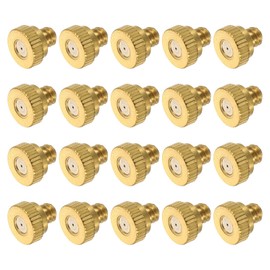 sourcing map Brass Misting Nozzle, 10/24 UNC 0.5mm Orifice Dia Replacement Heads Low Pressure Atomizing Misting Sprayer for Outdoor Cooling System, 20 Pcs