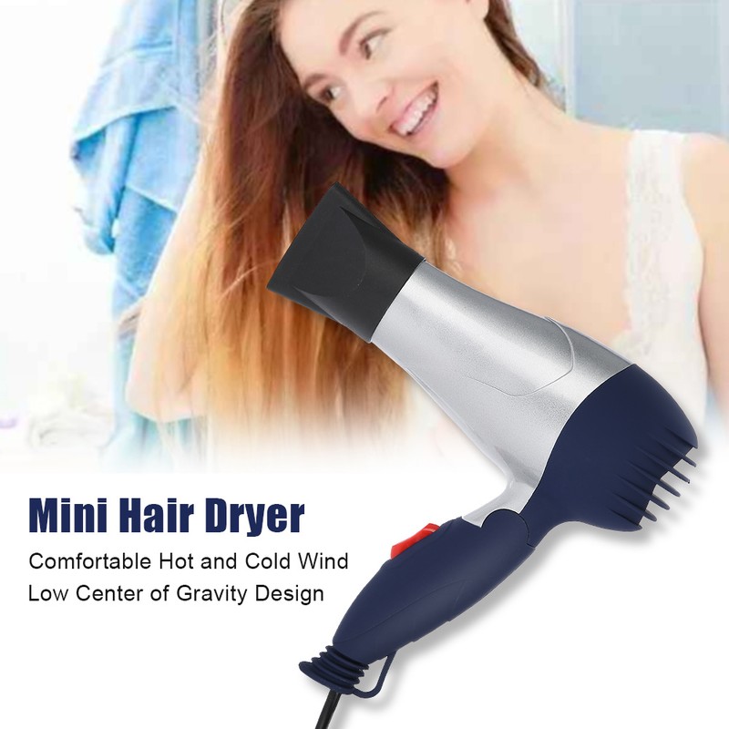 Lightweight Foldable Mini Hair Dryer Portable Adjustable Blow Dryer Silver