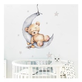 Mebix TRD Sticker Vinil Decorativo Pared Oso Luna Estrella Bebé Niños Color Color