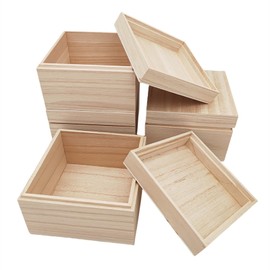 Anktily Unfinished Wooden Crates with Top Lids, 12 x 12 x 8 cm, Small Square Wooden Box, Rustic Wooden Containers for Crafts, Home Storage, Pack of 4