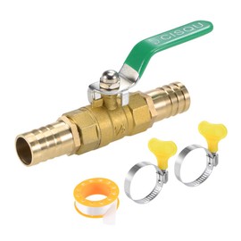 sourcing map 1 set ball valve shut-off valve, 19 mm hose nozzle to 19 mm hose nozzle, pipe fittings 90 degree operating handle, brass valve with hose clamps and thread sealing tape