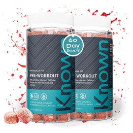 Pre-Workout Gummies 80mg Caffeine & 100mg Taurine per Serve by Known | Supports Energy Levels and Physical Performance | Raspberry and Yuzu Flavour | 60 4-per-Serve Vegan Gummies (2)