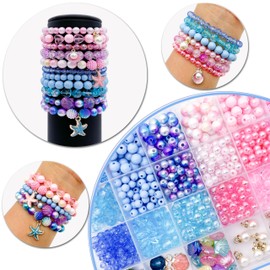 JINNBEY Ocean Series Jewelry Making Looes Bead Kits, Enamel Shell Starfish Pendant Bracelet Necklace DIY Crafts Material Package for Bead Jewelry Enthusiasts,Teen Gift That Stimulate Creativity