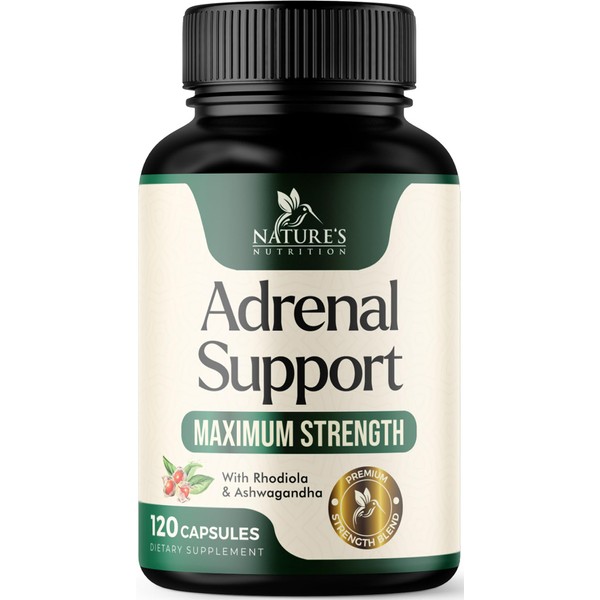 Nature's Nutrition Adrenal Support Supplements - Ashwagandha & 10 Adaptogenic