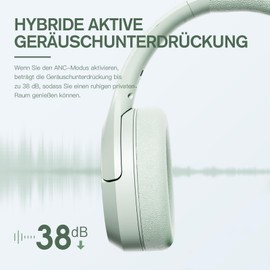 iKF King kabelloser Bluetooth mit Hybrid Active Noise Cancelling, Over-Ear-Kopfhörer, 75h Spielzeit im ANC-Modus, Hi-Res-Audio, EQ in App, Transparenz-Modus, Schnellladung für Reisen (grün)