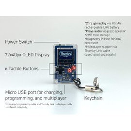 TinyCircuits | Thumby Programmable Game Console Keychain – Retro Gaming Fun Mini-Console, STEM Learning, USB Rechargeable, 5 Preloaded Games (Clear)