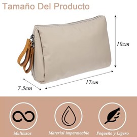 Cosmetiquera para Maquillaje, Bolsa de Cosméticos de Viaje Impermeable con Compartimentos, Mini Bolso Portátil, Estuche de Cosméticos, Caqui